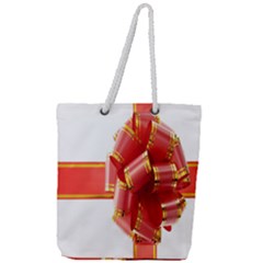 Red Ribbon Bow On White Background Full Print Rope Handle Tote (large) by artworkshop