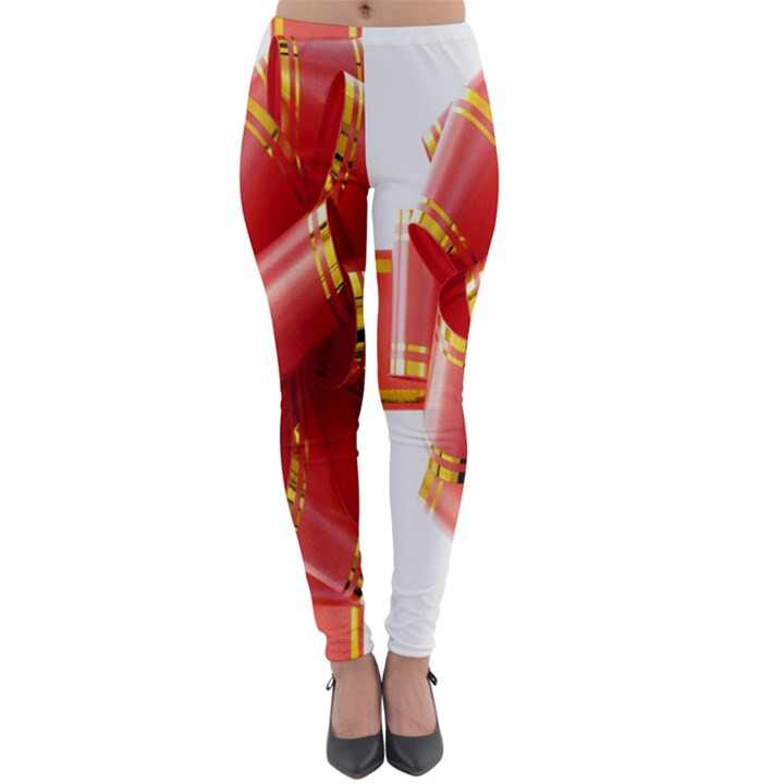 Red Ribbon Bow On White Background Lightweight Velour Leggings