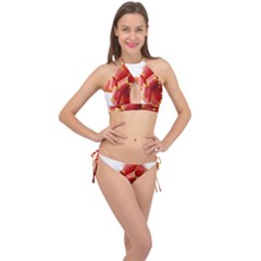 Red Ribbon Bow On White Background Cross Front Halter Bikini Set by artworkshop