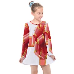 Red Ribbon Bow On White Background Kids  Long Sleeve Dress by artworkshop