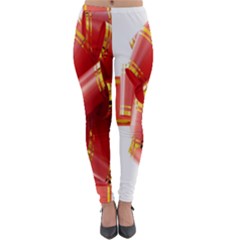 Red Ribbon Bow On White Background Lightweight Velour Leggings by artworkshop