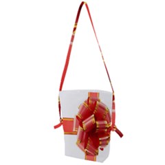 Red Ribbon Bow On White Background Folding Shoulder Bag by artworkshop