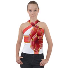 Red Ribbon Bow On White Background Cross Neck Velour Top by artworkshop