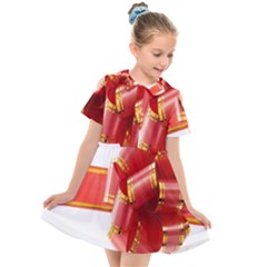 Red Ribbon Bow On White Background Kids  Short Sleeve Shirt Dress by artworkshop