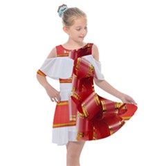 Red Ribbon Bow On White Background Kids  Shoulder Cutout Chiffon Dress by artworkshop