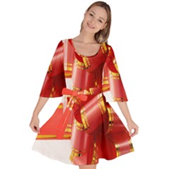 Red Ribbon Bow On White Background Velour Kimono Dress by artworkshop