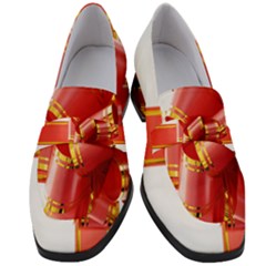 Red Ribbon Bow On White Background Women s Chunky Heel Loafers by artworkshop