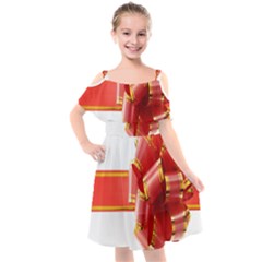 Red Ribbon Bow On White Background Kids  Cut Out Shoulders Chiffon Dress by artworkshop