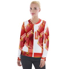 Red Ribbon Bow On White Background Velvet Zip Up Jacket by artworkshop