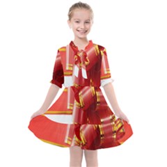 Red Ribbon Bow On White Background Kids  All Frills Chiffon Dress by artworkshop