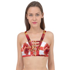 Red Ribbon Bow On White Background Cage Up Bikini Top by artworkshop