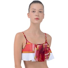 Red Ribbon Bow On White Background Frill Bikini Top by artworkshop