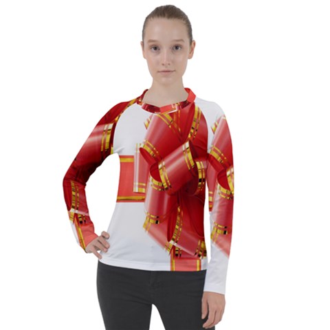 Red Ribbon Bow On White Background Women s Pique Long Sleeve Tee by artworkshop