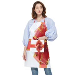 Red Ribbon Bow On White Background Pocket Apron by artworkshop