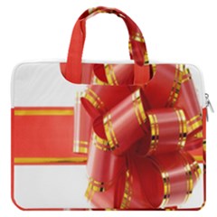 Red Ribbon Bow On White Background Macbook Pro 13  Double Pocket Laptop Bag by artworkshop