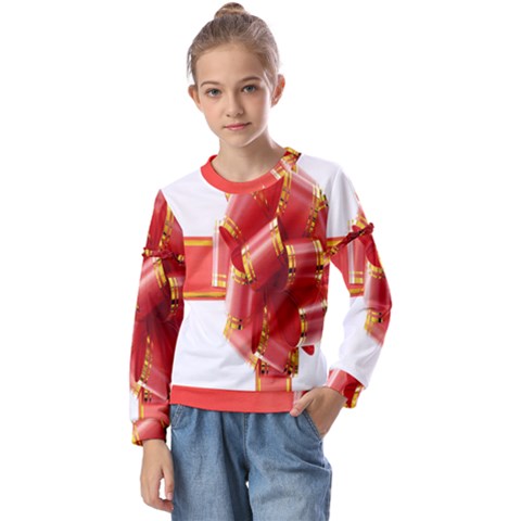 Red Ribbon Bow On White Background Kids  Long Sleeve Tee With Frill  by artworkshop