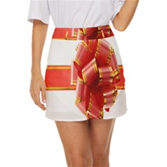 Red Ribbon Bow On White Background Mini Front Wrap Skirt by artworkshop