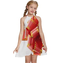 Red Ribbon Bow On White Background Kids  Halter Collar Waist Tie Chiffon Dress by artworkshop