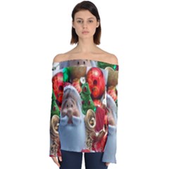 Red Santa Off Shoulder Long Sleeve Top by artworkshop