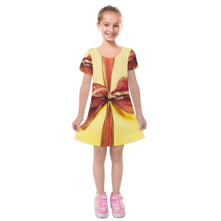 Ribbon Bow Kids  Short Sleeve Velvet Dress