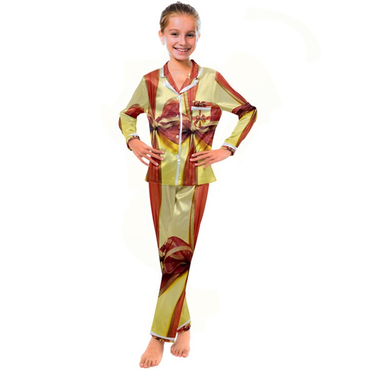 Ribbon Bow Kid s Satin Long Sleeve Pajamas Set