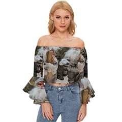 Santa Claus Off Shoulder Flutter Bell Sleeve Top by artworkshop