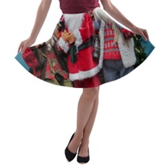 Santa On Christmas 3 A-line Skater Skirt by artworkshop