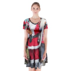 Santa On Christmas 3 Short Sleeve V-neck Flare Dress by artworkshop