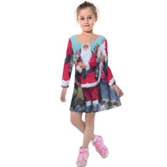 Santa On Christmas 3 Kids  Long Sleeve Velvet Dress by artworkshop