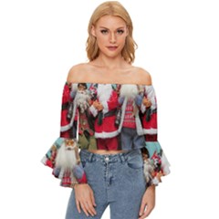 Santa On Christmas 3 Off Shoulder Flutter Bell Sleeve Top by artworkshop