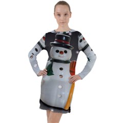 Snowman Long Sleeve Hoodie Dress by artworkshop