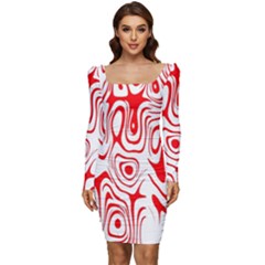 Red Women Long Sleeve Ruched Stretch Jersey Dress by nateshop