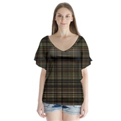 Plaid V-neck Flutter Sleeve Top by nateshop