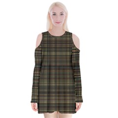 Plaid Velvet Long Sleeve Shoulder Cutout Dress