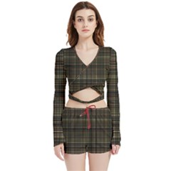 Plaid Velvet Wrap Crop Top And Shorts Set by nateshop