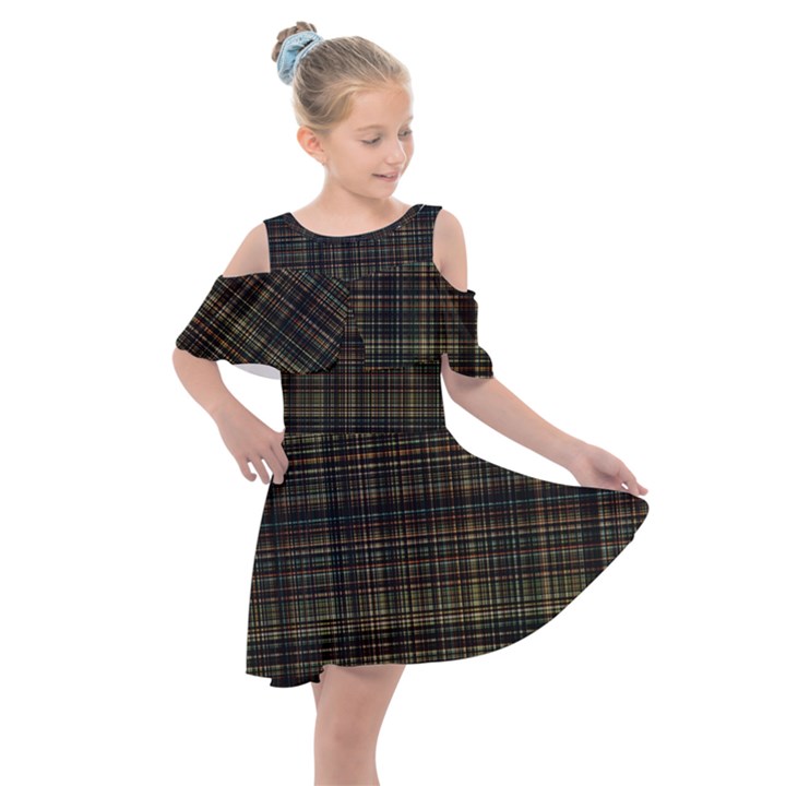 Plaid Kids  Shoulder Cutout Chiffon Dress