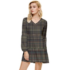 Plaid Tiered Long Sleeve Mini Dress by nateshop