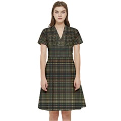 Plaid Short Sleeve Waist Detail Dress by nateshop