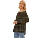 Plaid Off Shoulder Chiffon Pocket Shirt View2