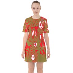 Red-dark Sixties Short Sleeve Mini Dress by nateshop