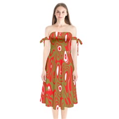 Red-dark Shoulder Tie Bardot Midi Dress by nateshop