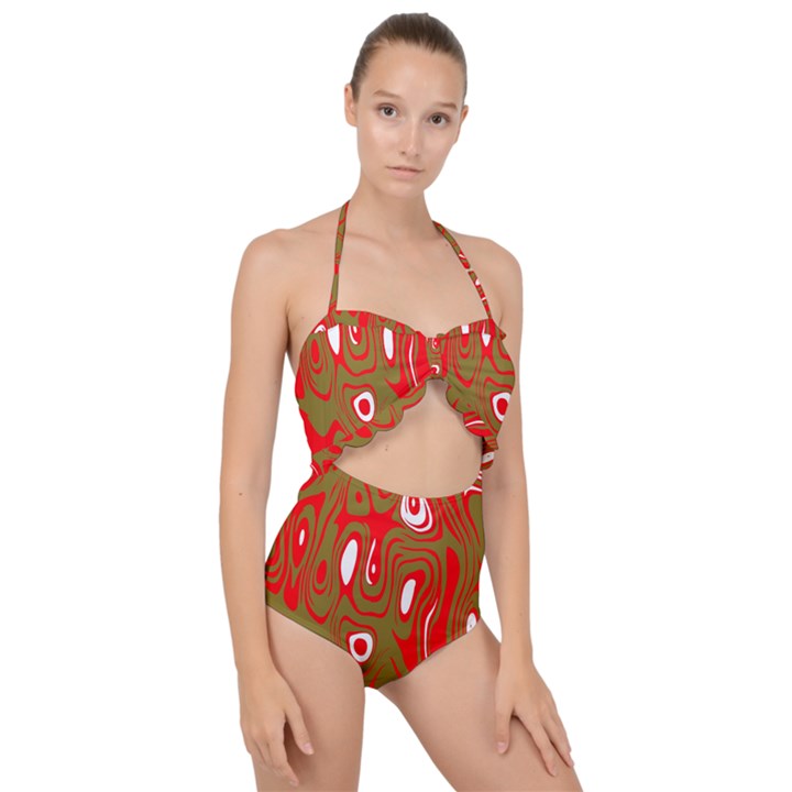 Red-dark Scallop Top Cut Out Swimsuit