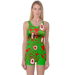 Red-green One Piece Boyleg Swimsuit by nateshop