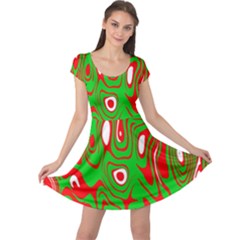 Red-green Cap Sleeve Dress by nateshop