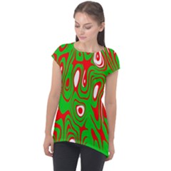 Red-green Cap Sleeve High Low Top by nateshop