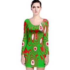 Red-green Long Sleeve Velvet Bodycon Dress by nateshop