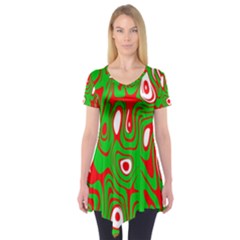 Red-green Short Sleeve Tunic  by nateshop