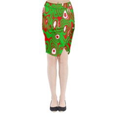 Red-green Midi Wrap Pencil Skirt by nateshop