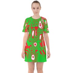 Red-green Sixties Short Sleeve Mini Dress by nateshop