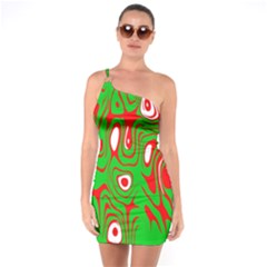 Red-green One Soulder Bodycon Dress by nateshop